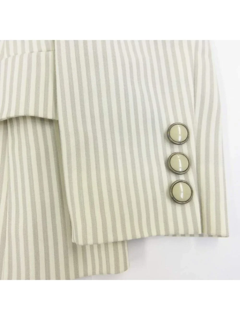 Dior Vintage Color Jacket Striped Wool Decorative Buttons 7 S Ivory Gray